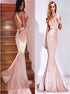 V Neck Mermaid Pink Velvet Prom Dresses LBQ0683